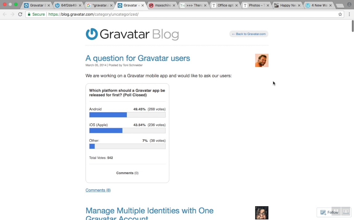 Valid Result 1: Article written by Toni on Gravatar blog